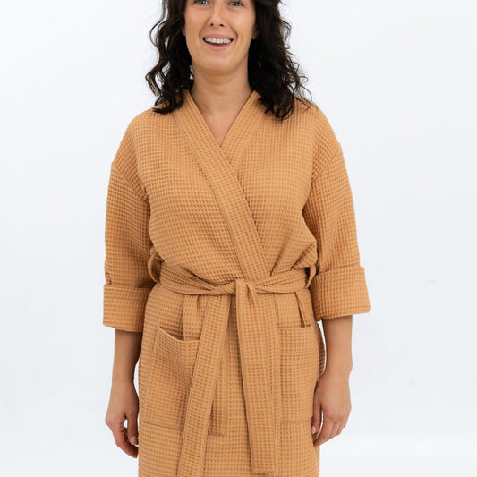 Short Waffle Fabric Robe for Women