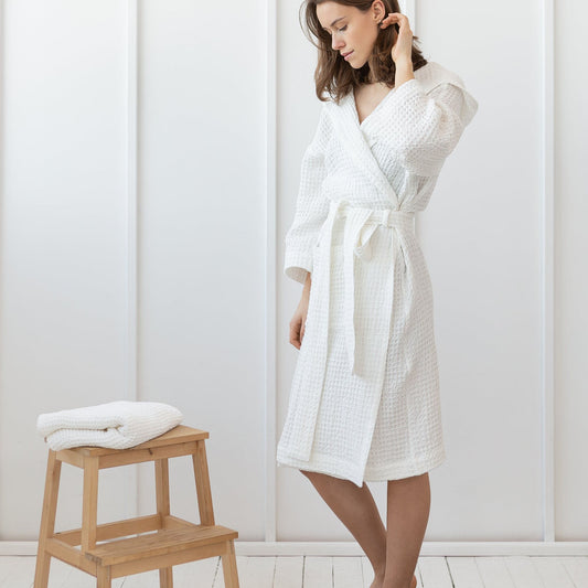 Witte Premium Badjas met Capuchon - Linnen & Katoen