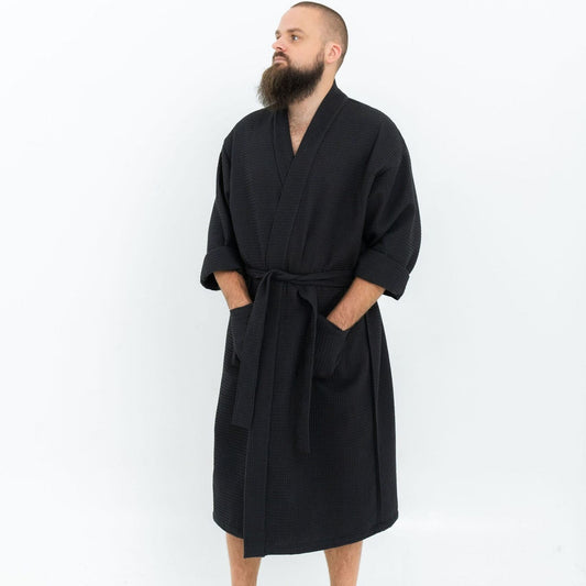 Long Waffle Fabric Robe for Men